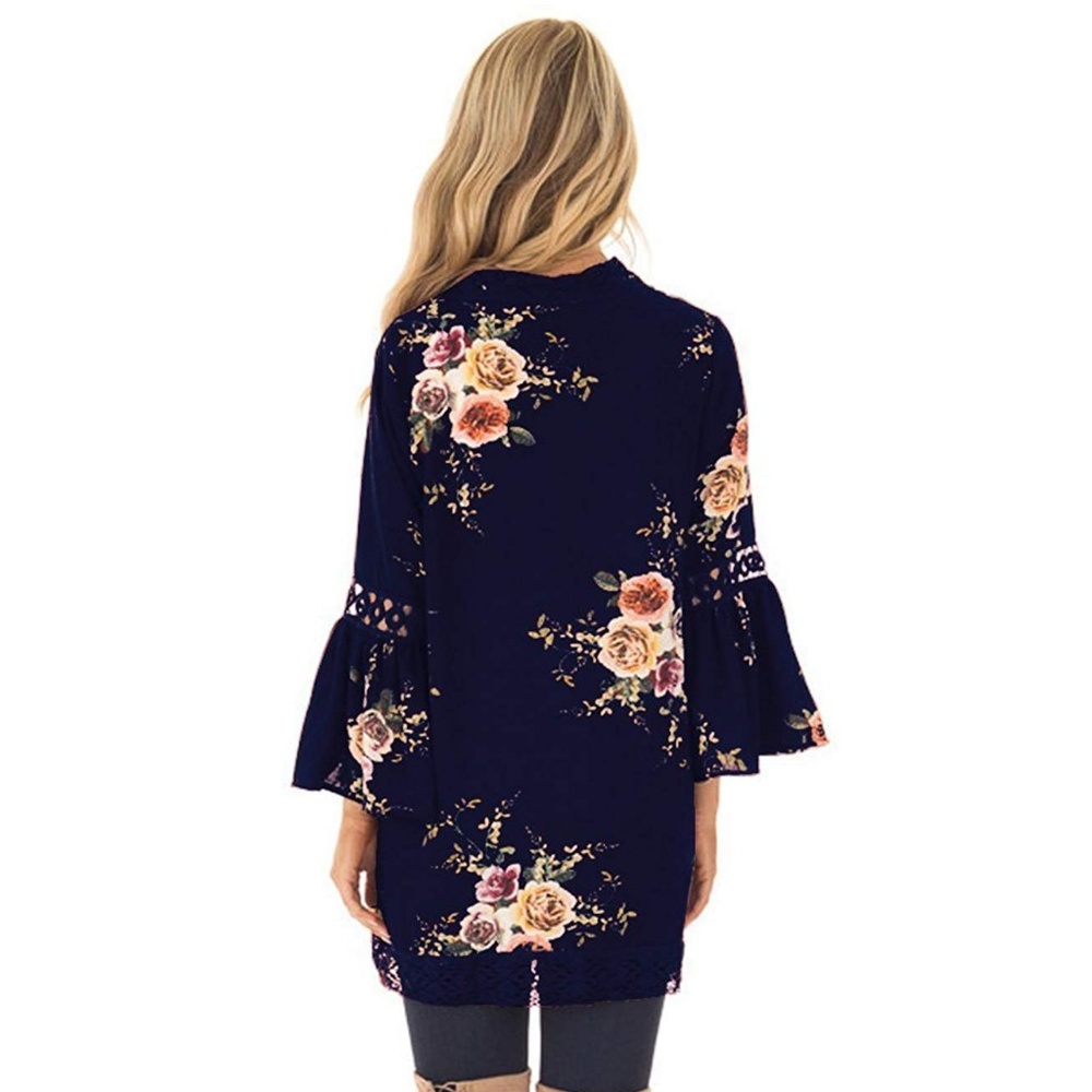 ✨Last One✨Navy Boho Floral Kimono Cardigan - Picture 3 of 8